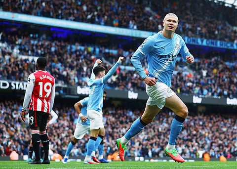 Erling Haaland celebrates his goal against Brentford