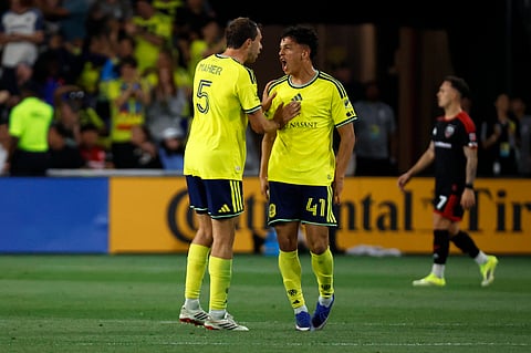 Nashville SC forward Warren Madrigal celebrates after scoring
