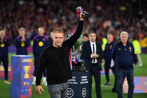 Hansi Flick during the trophy celebration