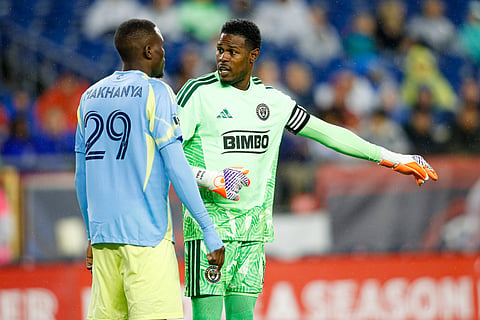 Philadelphia Union 'keeper Andre Blake with defender Olwethu Makhanya