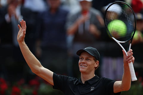 Jannik Sinner celebrates his win over Daniil Medvedev