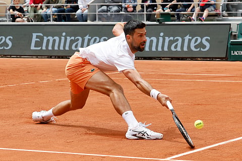 Novak Djokovic in action during training session
