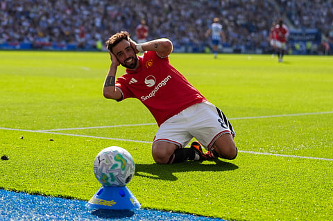 Bruno Fernandes celebrates his goal against Brighton and Hove Albion
