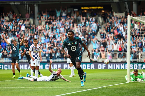 Mauricio Gonzalez celebrates after scoring against Real Salt Lake