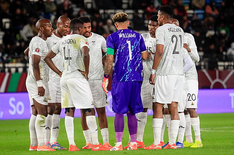 South Africa players during a team huddle