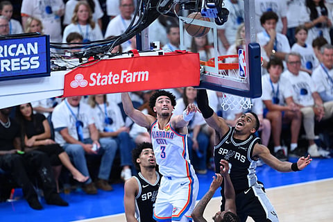 Oklahoma City Thunder and San Antonio Spurs players in action