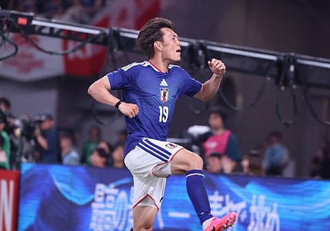 Koki Ogawa celebrates his goal against Iceland