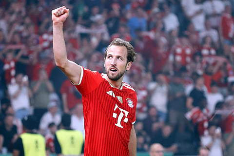 Harry Kane celebrates his goal in the DFB Pokal Final
