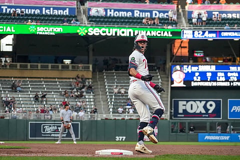 Tristan Gray celebrates a 3-run home against Chicago White Sox
