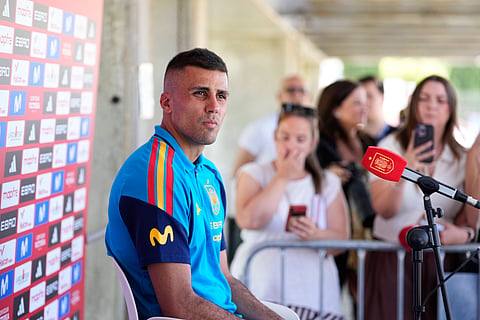 Rodri attends a press conference ahead of the FIFA World Cup