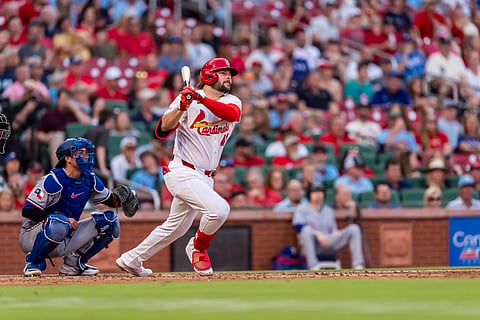 Alec Burleson in action against Texas Rangers