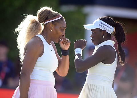 Serena Williams and Victoria Mboko in action at the HSBC Queens Club Championship
