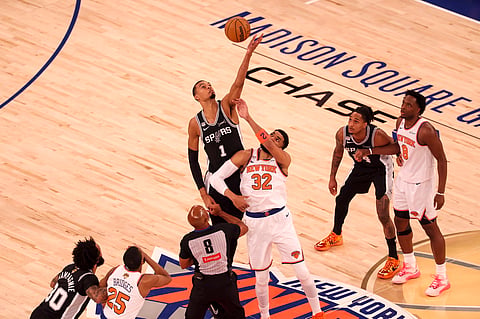 Victor Wembanyama in action against New York Knicks