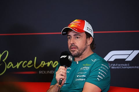 Fernando Alonso addresses the media ahead of the Spanish Grand Prix