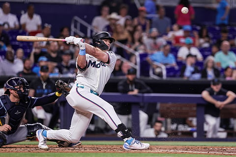 Kyle Stowers of Miami Marlins in action