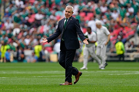Javier Aguirre reacts during their opening game against South Africa