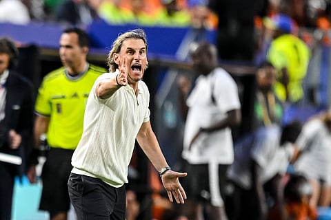 Ecuador coach Sebastian Beccacece gestures during their opening game against Ivory Coast