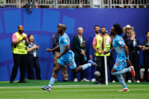 Yoane Wissa celebrates his equaliser against Portugal