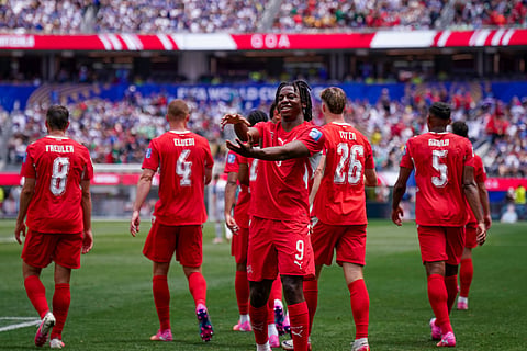 Johan Manzambi celebrates his brace against Bosnia and Herzegovina