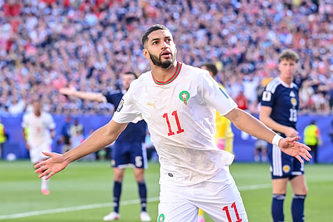 Ismael Saibari celebrates his early goal against Scotland