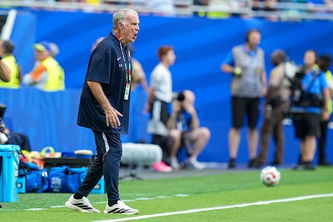 Marcelo Bielsa shouts from the touchline during their match against Cape Verde