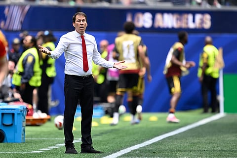 Rudi Garcia reacts from the touchline during Belgium vs Iran