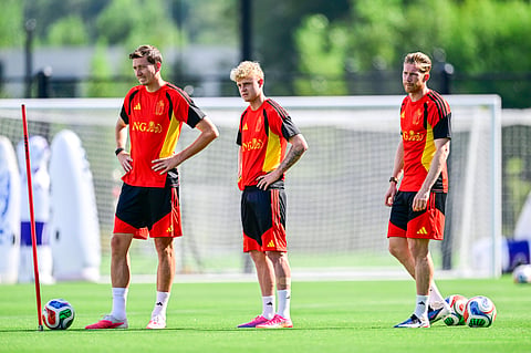 Belgium players look on during training session