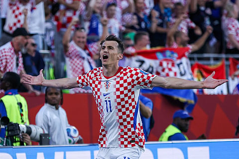 Ante Budimir celebrates his match-winning goal against Panama
