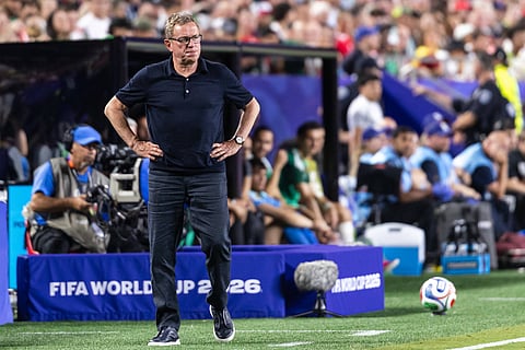 Ralf Rangnick on the touchline against Algeria