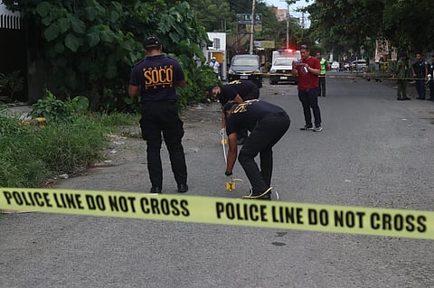 Authorities investigating the shooting incident that transpired along Arellano St. cor Mabini, Poblacion District, Davao City on Monday afternoon, around 4:05 p.m., June 26, 2023.