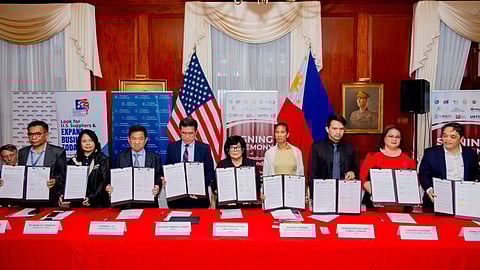 (From left) Department of Interior and Local Government-Cordillera Administrative Region Assistant Regional Director Ruperto Maribbay, Jr., University of the Philippines Public Administration Foundation President Dr. Maria Fe Mendoza, Philippine Nickel Industry Association Chairperson Antonio Co, Anti-Red Tape Authority Director General Secretary Ernesto Perez, Department of Environment and Natural Resources Secretary Maria Antonia Yulo-Loyzaga, USAID Philippines Deputy Mission Director Rebekah Eubanks, Department of Finance Undersecretary Karlo Adriano, Board of Investments Executive Director Corazon Dichosa, and Chamber of Mines of the Philippines Executive Director Ronald Recidoro.