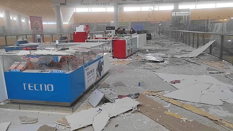 Situation inside a mall in General Santos City following a magnitude 6.8 earthquake on Friday afternoon, November 17, 2023. Some ceilings collapsed, causing extensive damage to the mall.