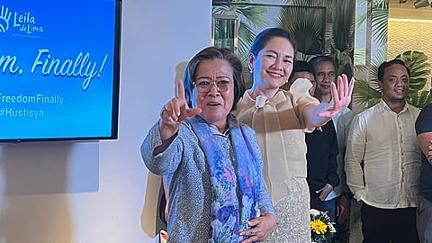MANILA. Former senator Leila de Lima holds a press conference after her release from the Philippine National Police Custodial Center in Camp Crame on Monday, November 13, 2023.