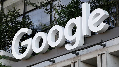 GOOGLE’S sign is shown over an entrance to the company’s new building in New York on Sept. 6, 2023. / AP