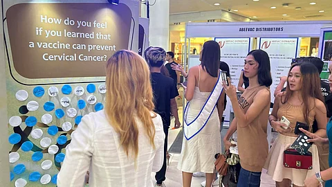 AWARENESS CAMPAIGN. People check an exhibit on cervical cancer and other diseases linked to human papillomavirus or HPV in Ayala Center Cebu, Cebu City last Nov. 27, 2023. On the same day, a forum was held on HPV in the same venue.