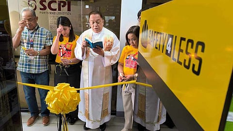 SBMA Chairman and Administrator Eduardo Aliño, Safety for Less President Pia Caseñas, Safety for Less Subic Branch Managing Partner Mary Rain Gonzales, Subic Branch Co-partner John Baguilat, and SBMA Chief of Staff Von Rodriguez lead the opening of the new Safety for Less at the Remy Field area of the Subic Freeport on Friday. The new store offers safety equipment to companies inside and outside the freeport. Photo by SBMA