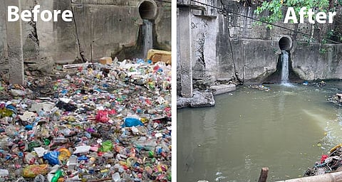 Kinalumsan River before and after the cleanup.