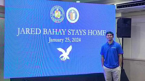 STAYING IN THE NEST. Jared Bahay announces his commitment to joining Ateneo de Manila University in a press conference on Thursday night, Jan. 25, 2024. / JNP