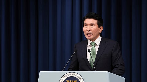SOUTH KOREA. South Korea's presidential office's senior secretary for civil and social affairs Hwang Sang Moo briefs at the presidential office in Seoul, South Korea, Monday, January 22, 2024.