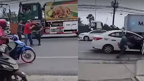 LALIS: Ang mga drayber nga nagkalalis sa dalan ug hapit nagsinumbagay nga nakabalda sa trapiko. / Screenshots gikan sa viral video sa Mandaue road rage