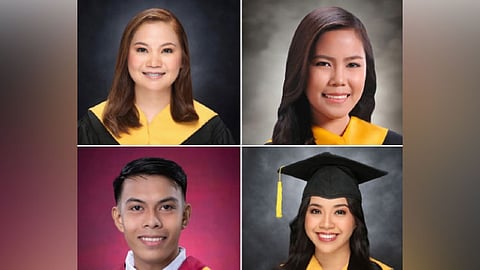 MIGRADUWAR: Ang Vicsal scholar-graduates (Gikan sa wala sa taas nga linya) Faith Krystal Baba, Florence Marie Aton, (Ubos nga linya, gikan sa wala) Marco Romano Corpus ug Jenevive Comaingking.