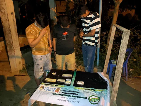 ZAMBOANGA. Authorities have arrested a former soldier and his two companions and seized some P340,000 worth of illegal drugs in an anti-drug operation on Thursday, February 15, at Zone 3 in Talabaan village, Zamboanga City. A photo handout shows the arrested suspects and the pieces of evidence seized from them.