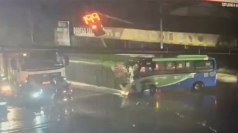 Modern jeepney bumps into traffic light post in Mandaue