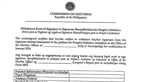 The Commission on Elections (Comelec) has introduced withdrawal forms for signatures related to the petition for the People’s Initiative (PI), which are now accessible at all polling offices.