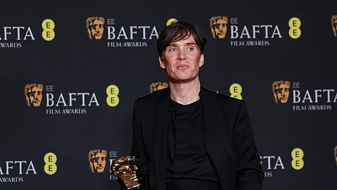 Cillian Murphy, winner of the leading actor award for "Oppenheimer," poses for photographers at the 77th British Academy Film Awards, BAFTA's, in London, Sunday, February 18, 2024.
