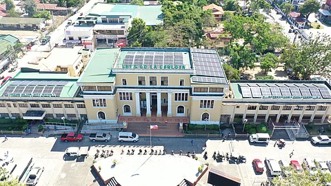 Solar panels cover the roofs of the La Carlota City Hall, the 100kW photovoltaic system is the local government’s first step towards converting to renewable energy as its primary source to energize its office building operations.