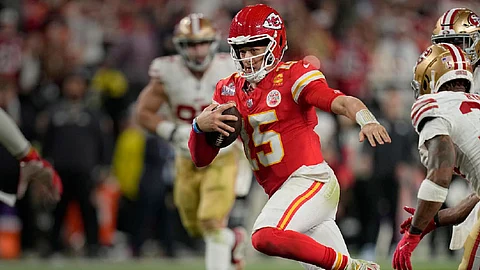 TALENT. Kansas City Chiefs quarterback Patrick Mahomes (15) scrambles against the San Francisco 49ers during overtime in the NFL Super Bowl 58 football game Sunday, Feb. 11, 2024, in Las Vegas.