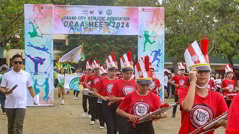 LIVELY OPENING. The Davao City Athletic Association (Dcaa) Meet 2024 formally opens amid rain showers at the Davao City Davao City National High School (DCNHS) grounds on Wednesday afternoon, February 28, 2024.