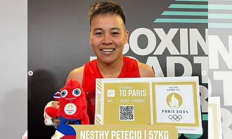 PARIS-BOUND. Dabawenya Nesthy Petecio secures her ticket to the Paris 2024 Olympics after beating Esra Kahraman Yildiz of Turkey in the women's 57-kilogram semifinals of the First World Qualification Tournament at the E-Work Arena in Busto Arsizio, Italy, early Tuesday morning, March 12.