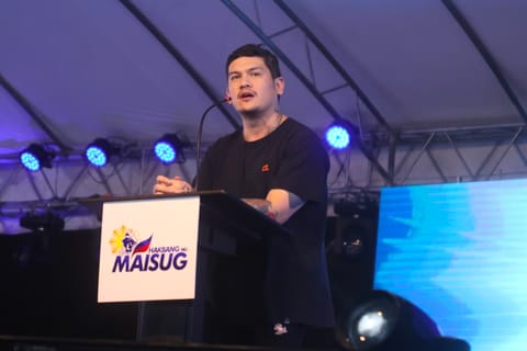 Davao City Mayor Sebastian "Baste" Duterte speaking at the "Unity for One Nation, One Prayer" rally in San Pedro Square, Davao City, on January 29, 2024.